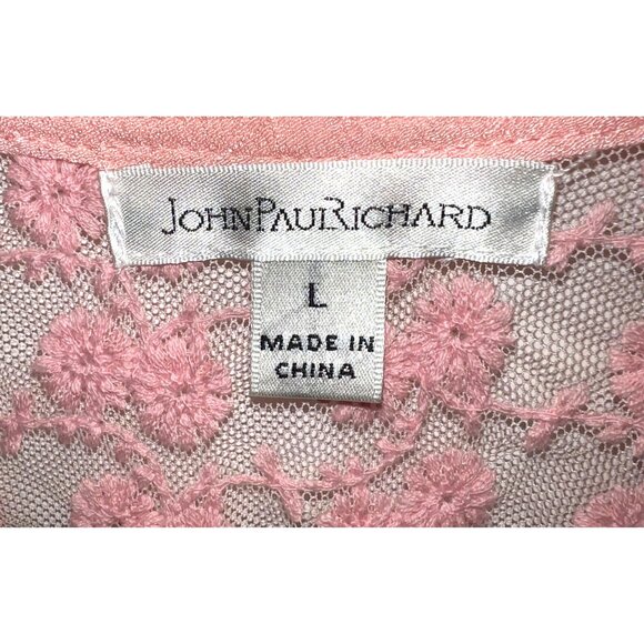 John Paul Richard Pink Lace Peasant Blouse Large 3/4 Elastic Sleeve (19in) - Picture 3 of 5